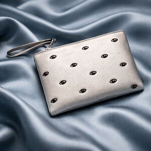 Aimee Kestenberg Metallic Silver Clutch with Eye Design NWT